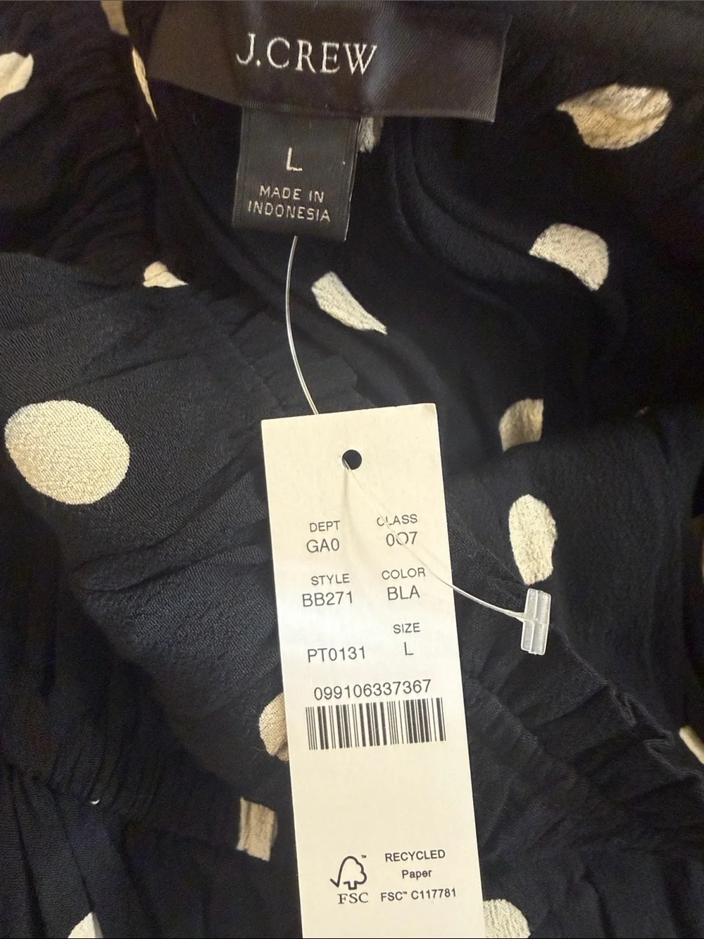 J. Crew Puff Sleeve Drapey Crepe Top in Polka Dots Size L